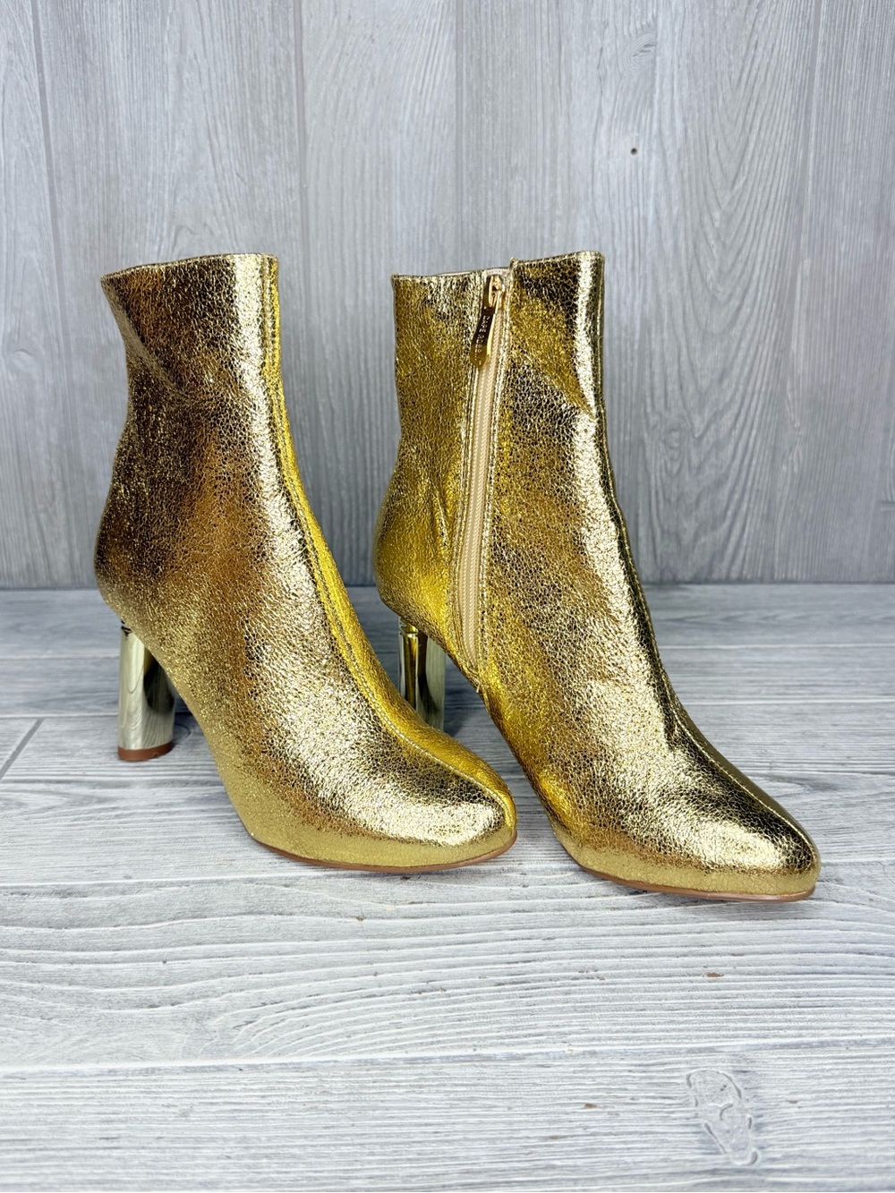 Dolls kill cape Robbin gold metallic heel ankle boots size 6 shoes booties